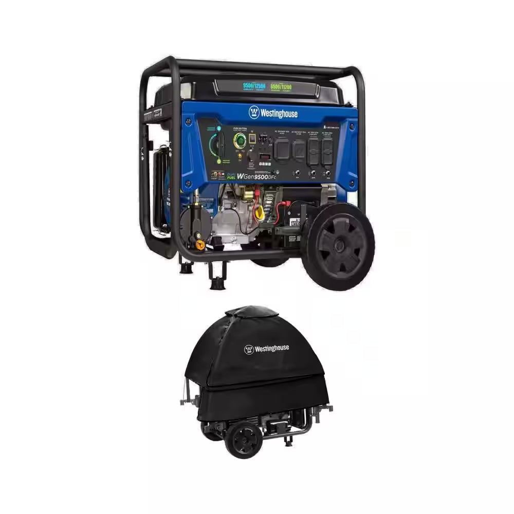 12,500/9,500-Watt Dual Fuel Portable Generator with Remote Start and Universal Open Generator Tent Cover