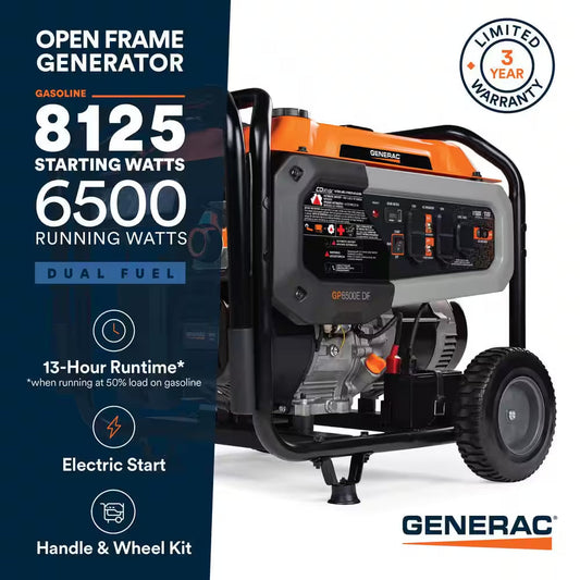 8125/6500-Watt Dual Fuel Portable Generator, Easy-To-Use Electric Start