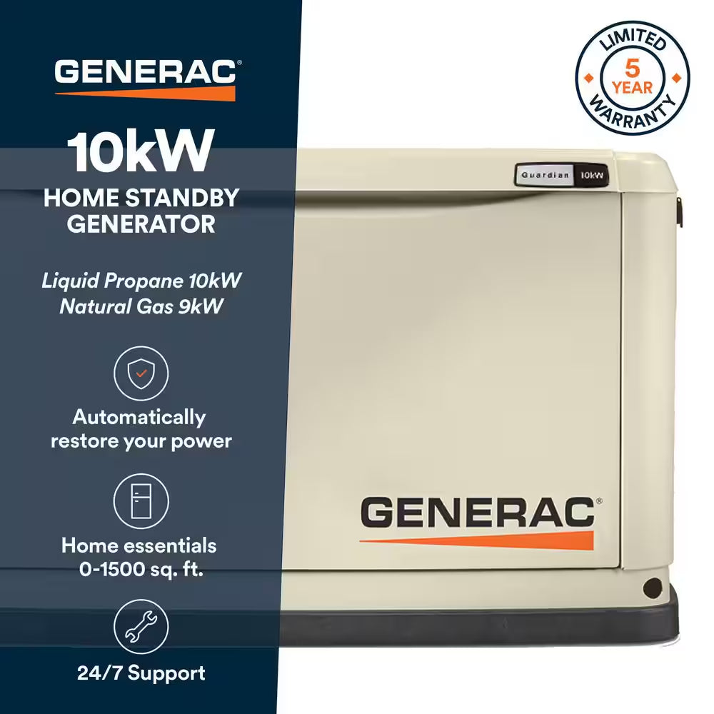 10,000 Watt - Dual Fuel Air- Cooled Whole House Home Standby Generator, Smart Home Monitoring