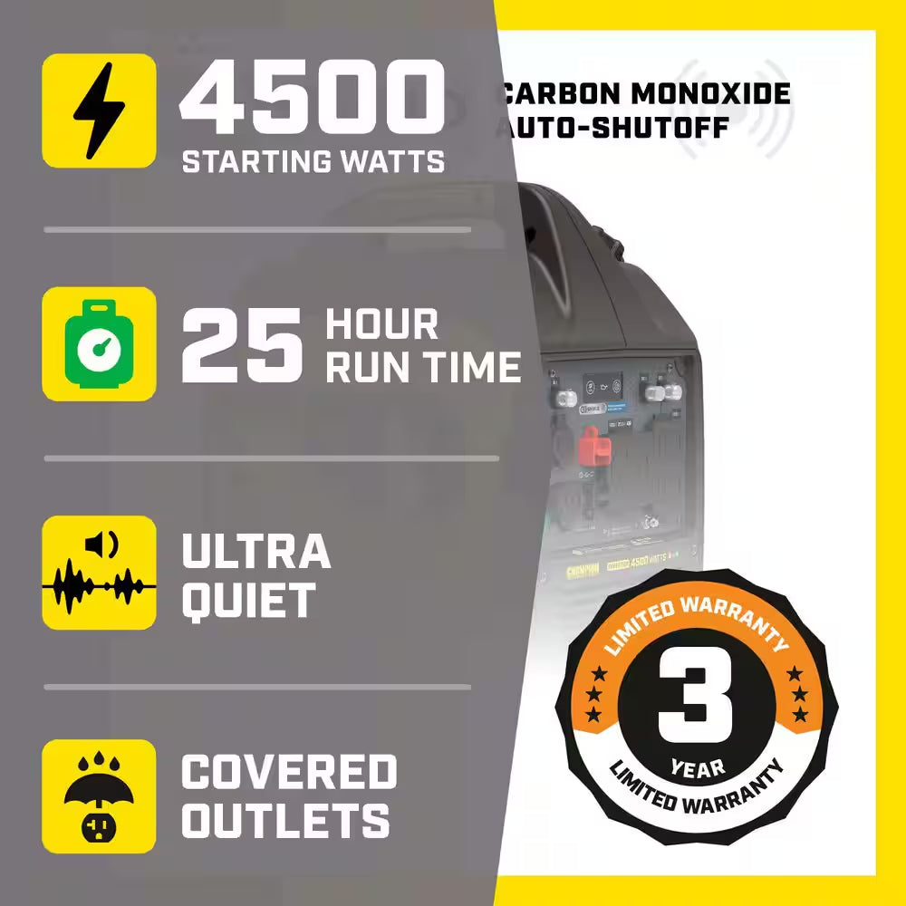 4500/3250-Watt Recoil Start Gasoline/Propane Powered Dual Fuel Inverter Generator with Quiet Technology and CO Shield