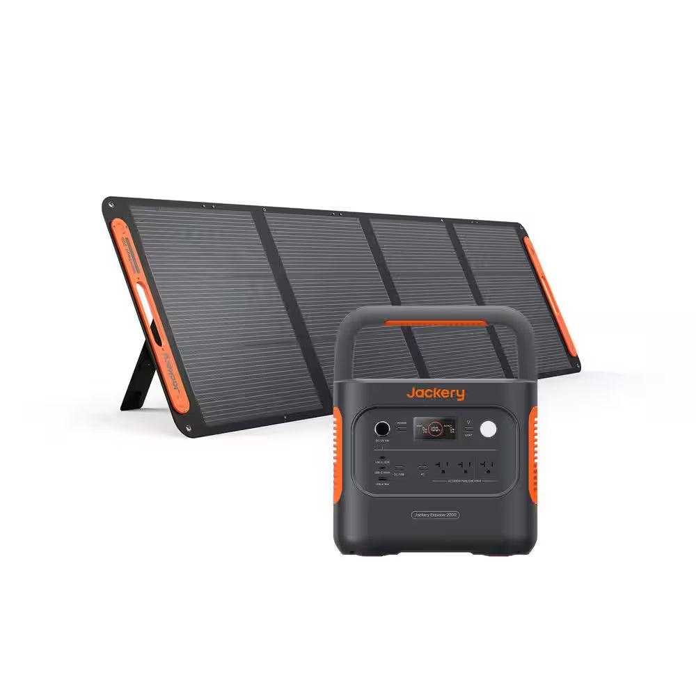 2200-Watt/4400W Peak Output Push Button Start Solar Generator 2000 V2 with 1Pcs 200W Solar Panel Outdoors and Emergency