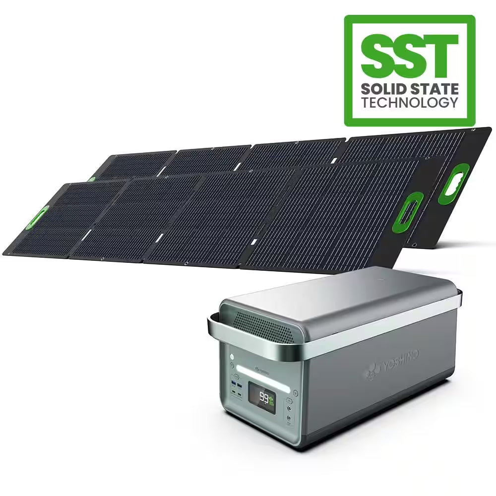 Solid-State Solar Battery Generator 4,000W (2,611Wh) Button Start with 400W (2X 200W) Solar Panels, Camping, Home, RV