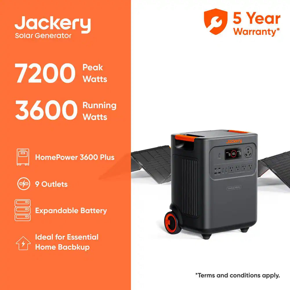 3600W/7200W Push Button Start Solar Generator Homepower 3600 plus W/ 1-Piece 500X Solar Panel for Essential Home Backup