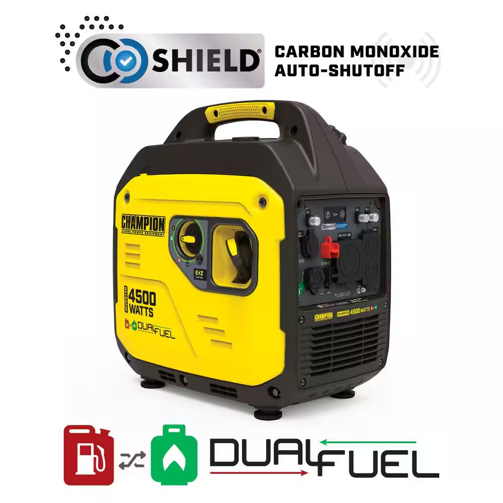 4500/3250-Watt Recoil Start Gasoline/Propane Powered Dual Fuel Inverter Generator with Quiet Technology and CO Shield
