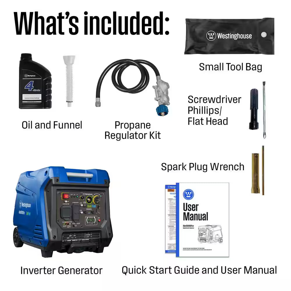 5,000-Watt Dual Fuel Gas and Propane Powered Portable Inverter Generator with Recoil Start, LED Data Center