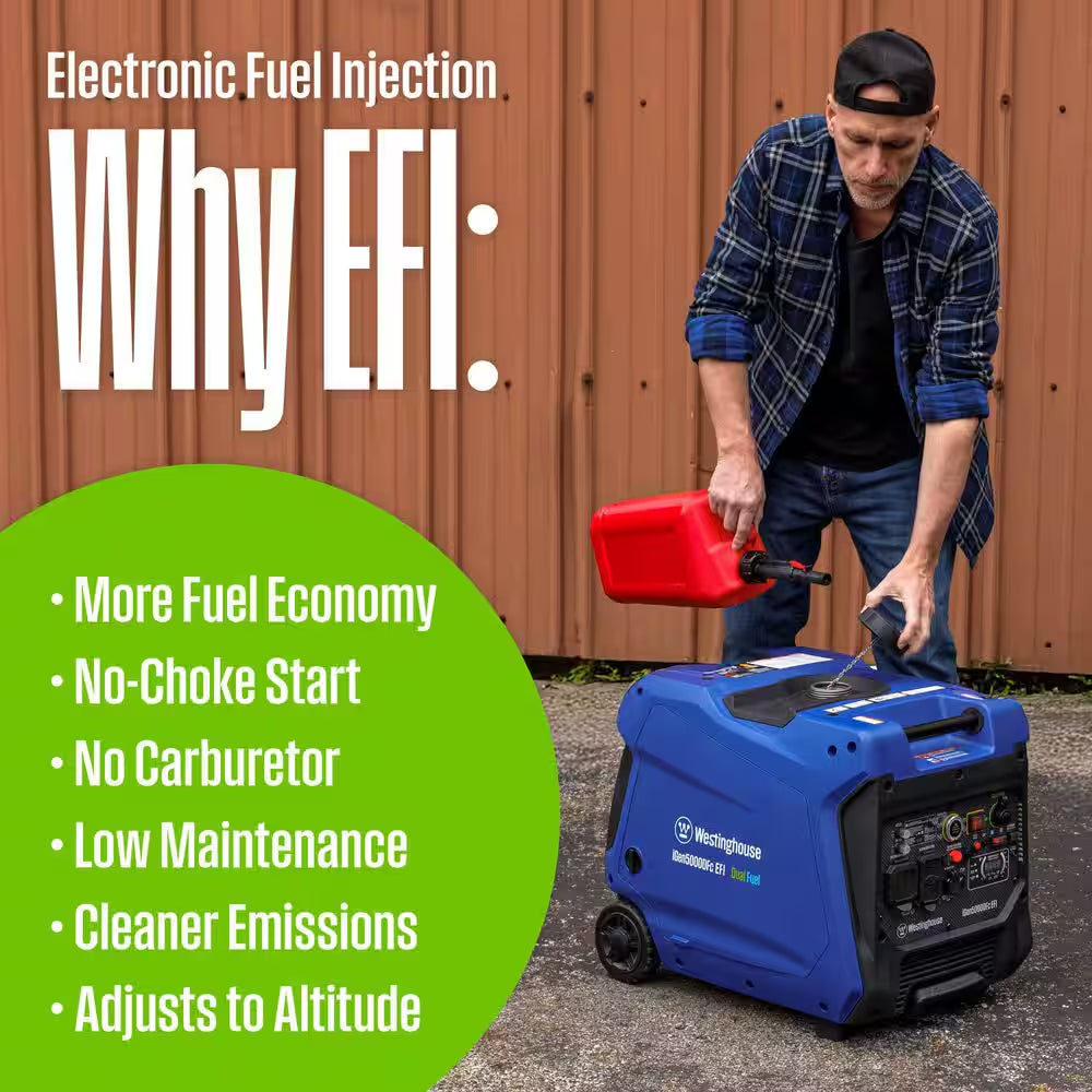 5,000-Watt Dual Fuel Gas and Propane Powered Portable Inverter EFI Generator with Remote Electric Start, LED Data Center