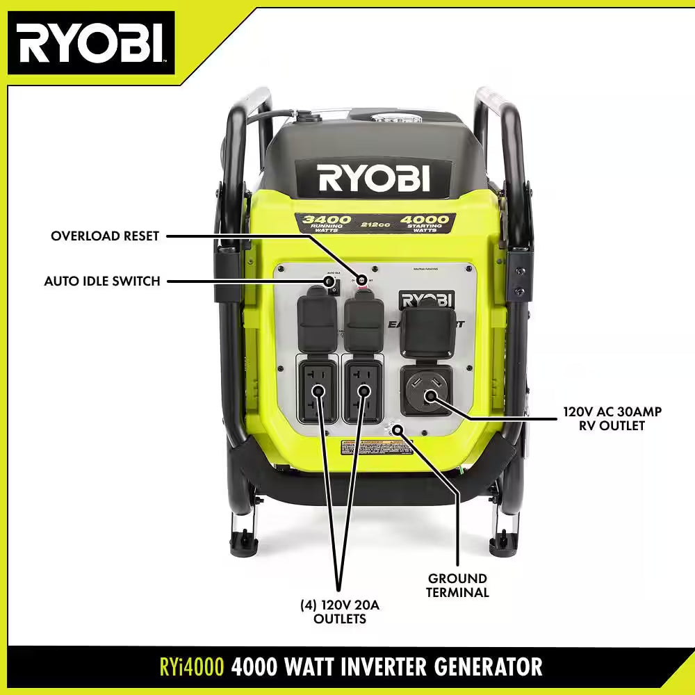 4000-Watt Recoil Start Gasoline Powered Inverter Generator with CO Shutdown