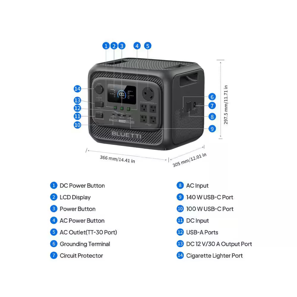 2400W Output 3014Wh Power Station Lifepo4 Battery Generator with 350W Solar Panel for Home Backup and Rvs