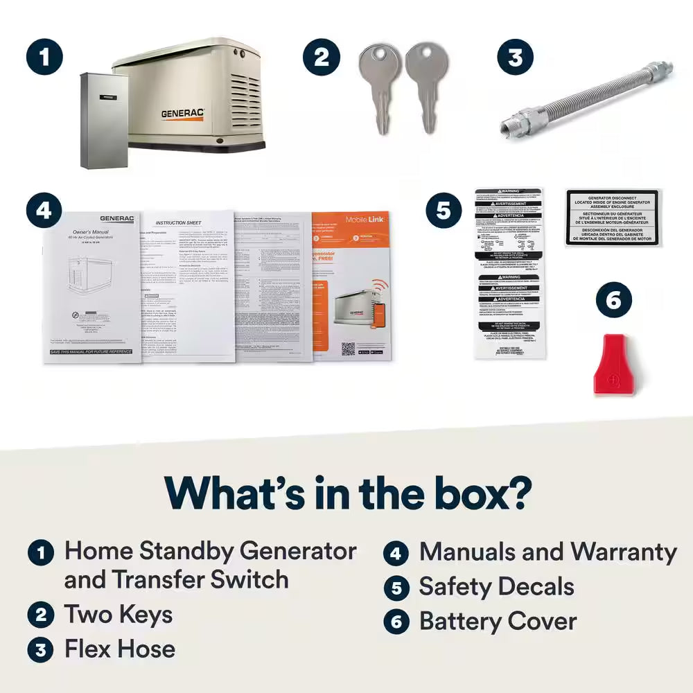 10,000 Watt - Dual Fuel Air- Cooled Whole House Home Standby Generator, Smart Home Monitoring, 100-AMP Transfer Switch