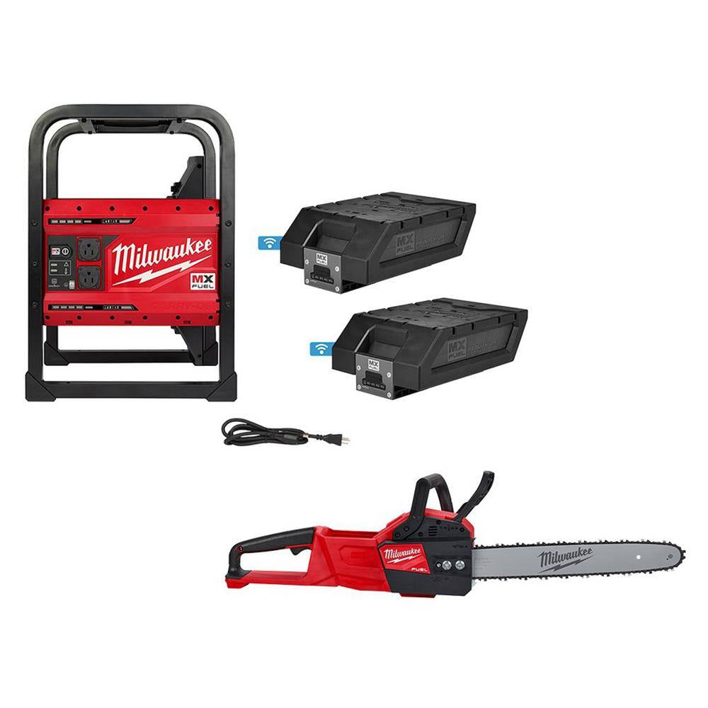 MX FUEL 3600-Watt/1800-Watt Lithium-Ion Battery Push Start Portable Power Station Battery Generator & 16 In. Chainsaw