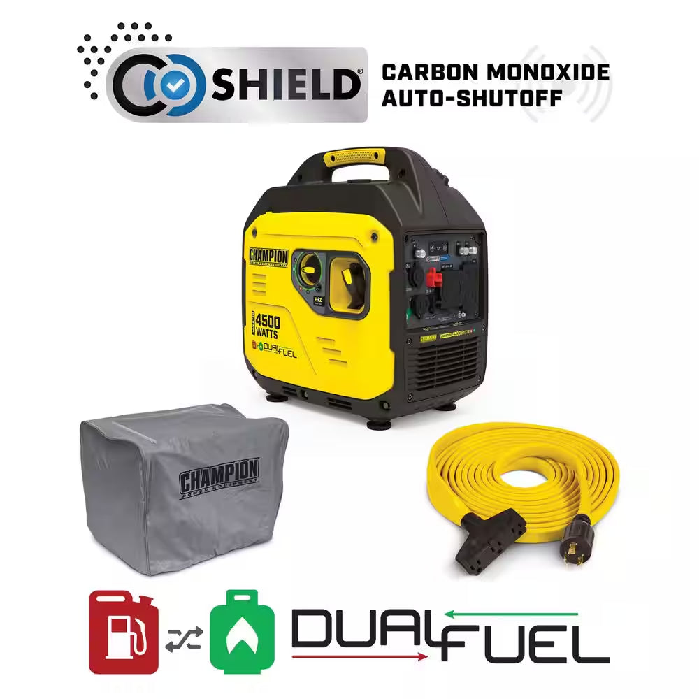 4500/3250-Watt Dual Fuel Inverter Generator with CO Shield, 25 Ft. 30 Amp Extension Cord and Storage Cover Combo