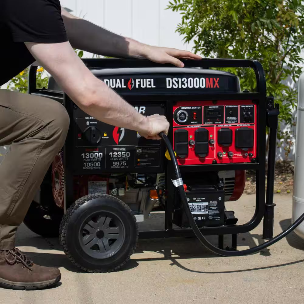 13000-Watt Push Button Start Dual Fuel Gas and Propane Powered Portable Generator with CO Shutdown Sensor 50Amp Outlet