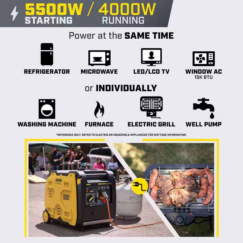 5500/4000-Watt Electric Start Gasoline and Propane Powered Dual Fuel Inverter Generator W/CO Shield and Quiet Technology