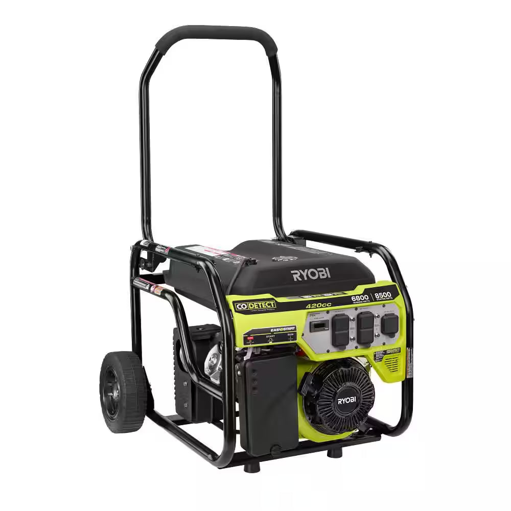 6800-Watt Recoil Start UL Gasoline Powered Portable Generator with CO Detect Shutdown Sensor