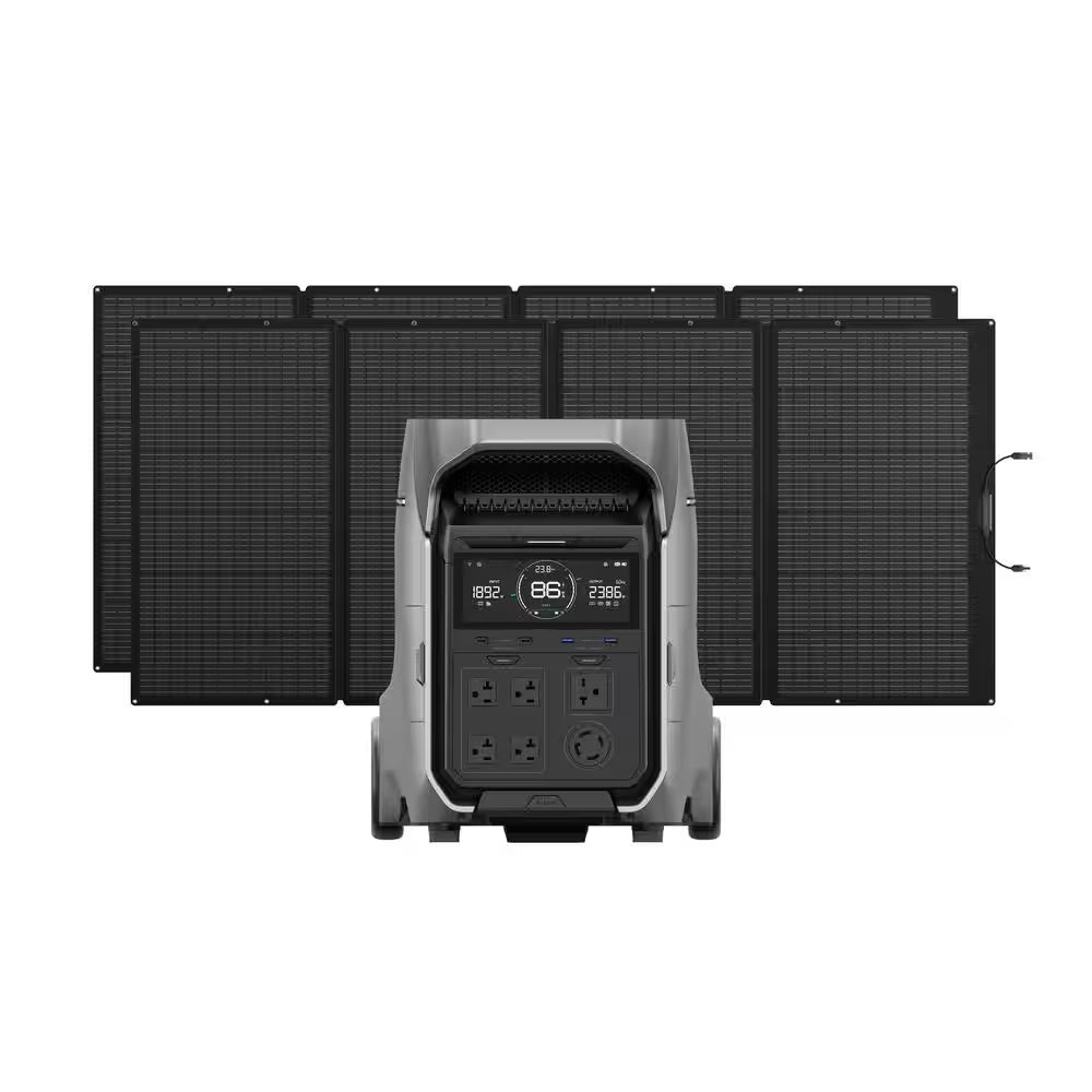 4000-Watt Output, Solar Generator DELTA Pro 3 with 2 Pcs 400W Solar Panels, LFP Battery, Home Backup, Camping&Rvs