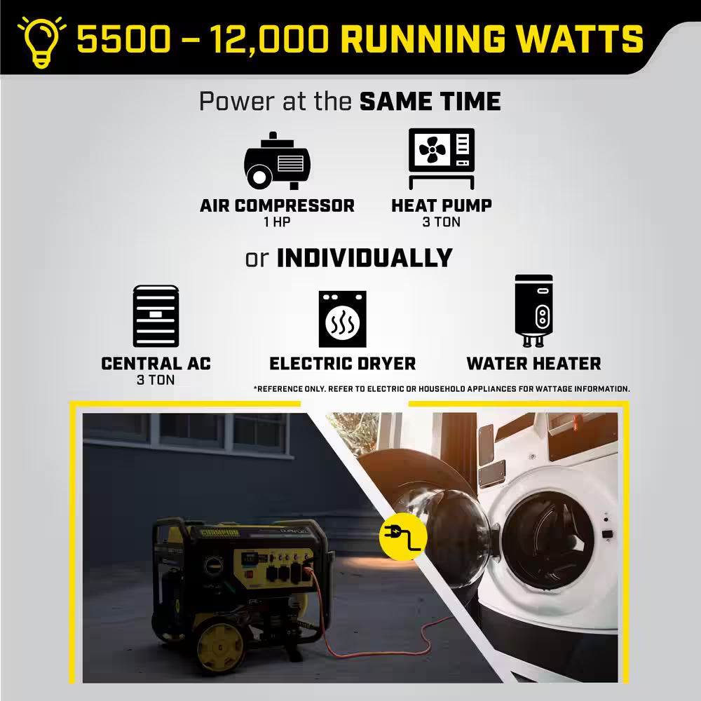 10,625/8500-Watt Electric Start Gasoline and Propane Powered Dual Fuel Portable Generator with CO Shield