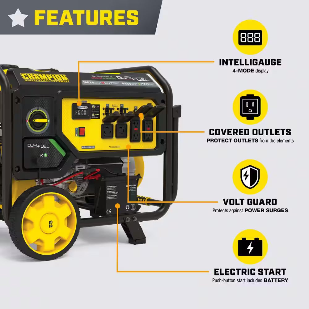 10625/8500-Watt Electric or Recoil Start Gasoline and Propane Powered Dual Fuel Portable Generator with CO Shield