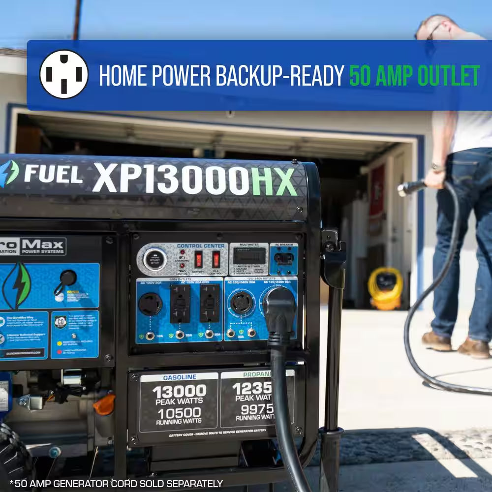 13000/10500-Watt Dual Fuel Electric Start Gasoline/Propane Portable Home Power Back up Generator with CO Alert Shutdown