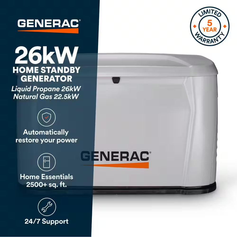 26,000 Watt Air-Cooled Whole House Home Standby Generator