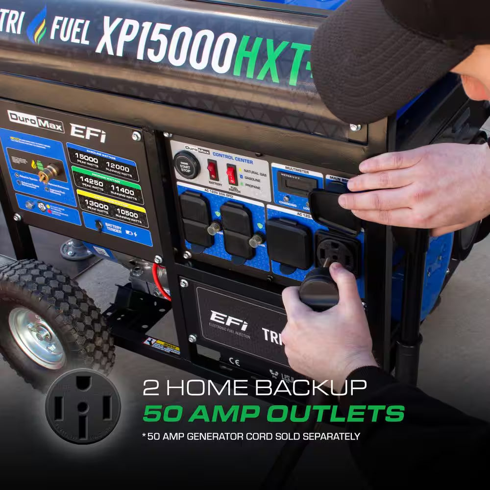 15000-Watt /12000-Watt Remote Start Tri-Fuel EFI Gasoline Propane Natural Gas Power Portable Generator 50 States