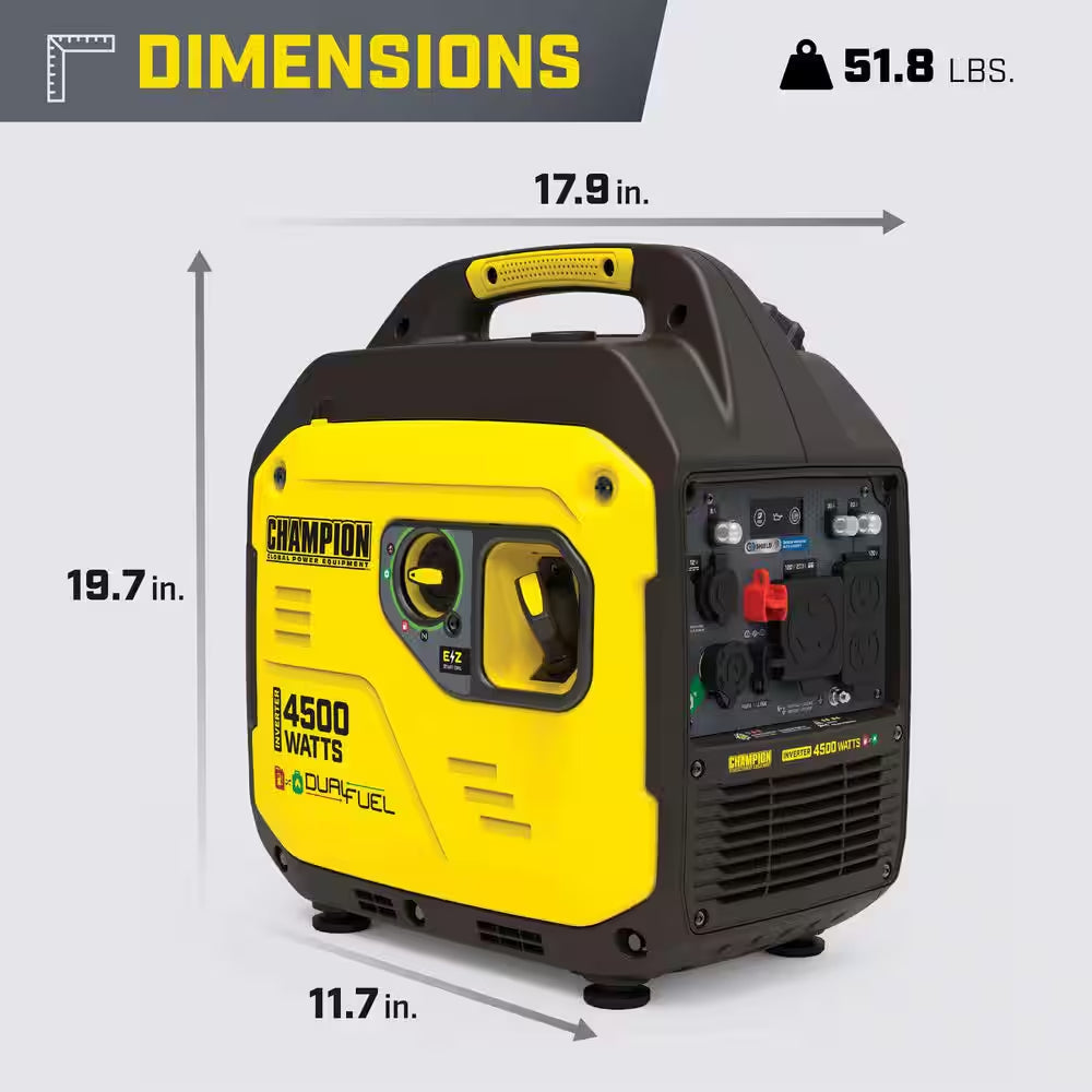 4500/3250-Watt Recoil Start Gasoline/Propane Powered Dual Fuel Inverter Generator with Quiet Technology and CO Shield