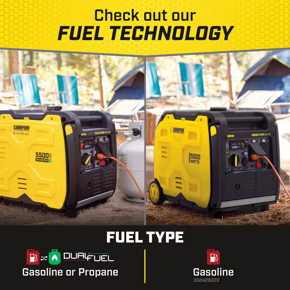 5500/4000-Watt Electric Start Gasoline and Propane Powered Dual Fuel Inverter Generator W/CO Shield and Quiet Technology
