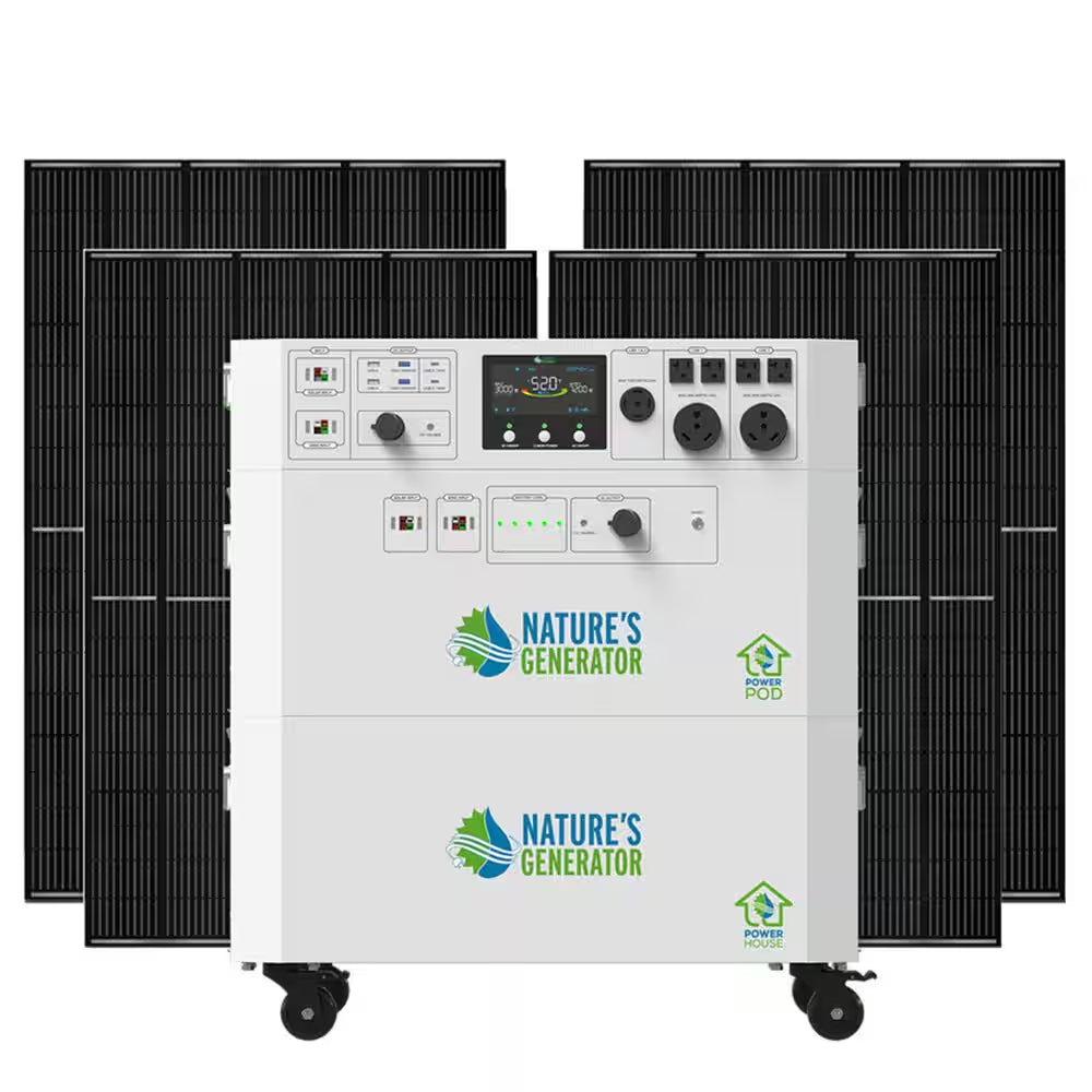 Powerhouse Gold plus 7,200-Watt Electric Switch Solar Generator with (4) 410W Panels and Wheels