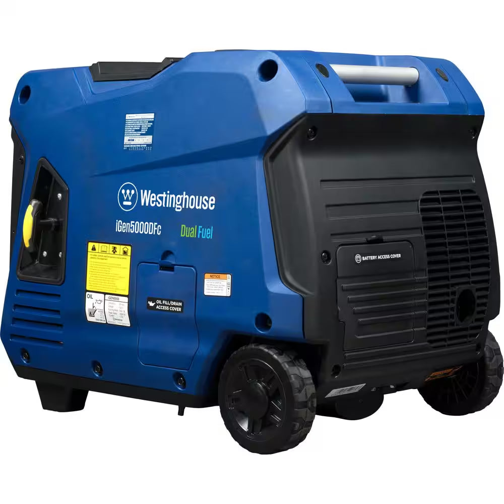 5,000-Watt Dual Fuel Gas and Propane Powered Portable Inverter Generator with Remote Electric Start, LED Data Center