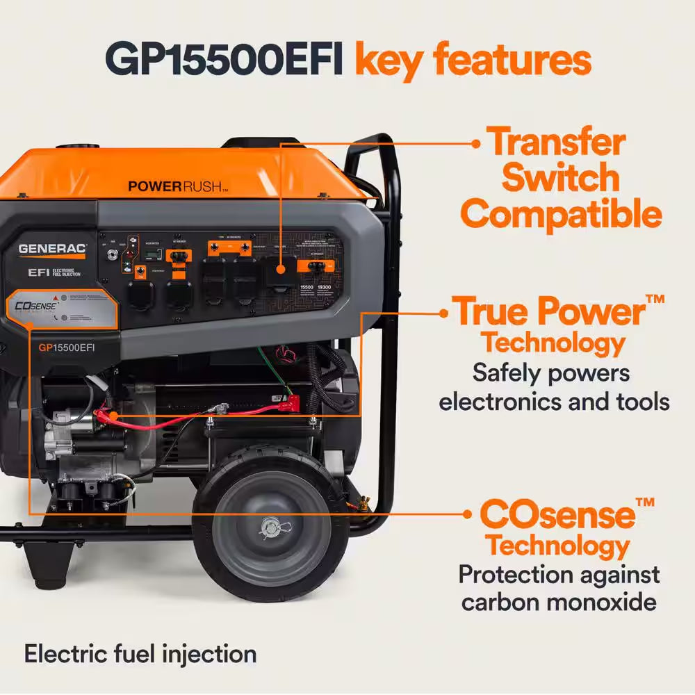 19300 / 15500-Watt Gas Portable Generator with Electric Start - GP15500E