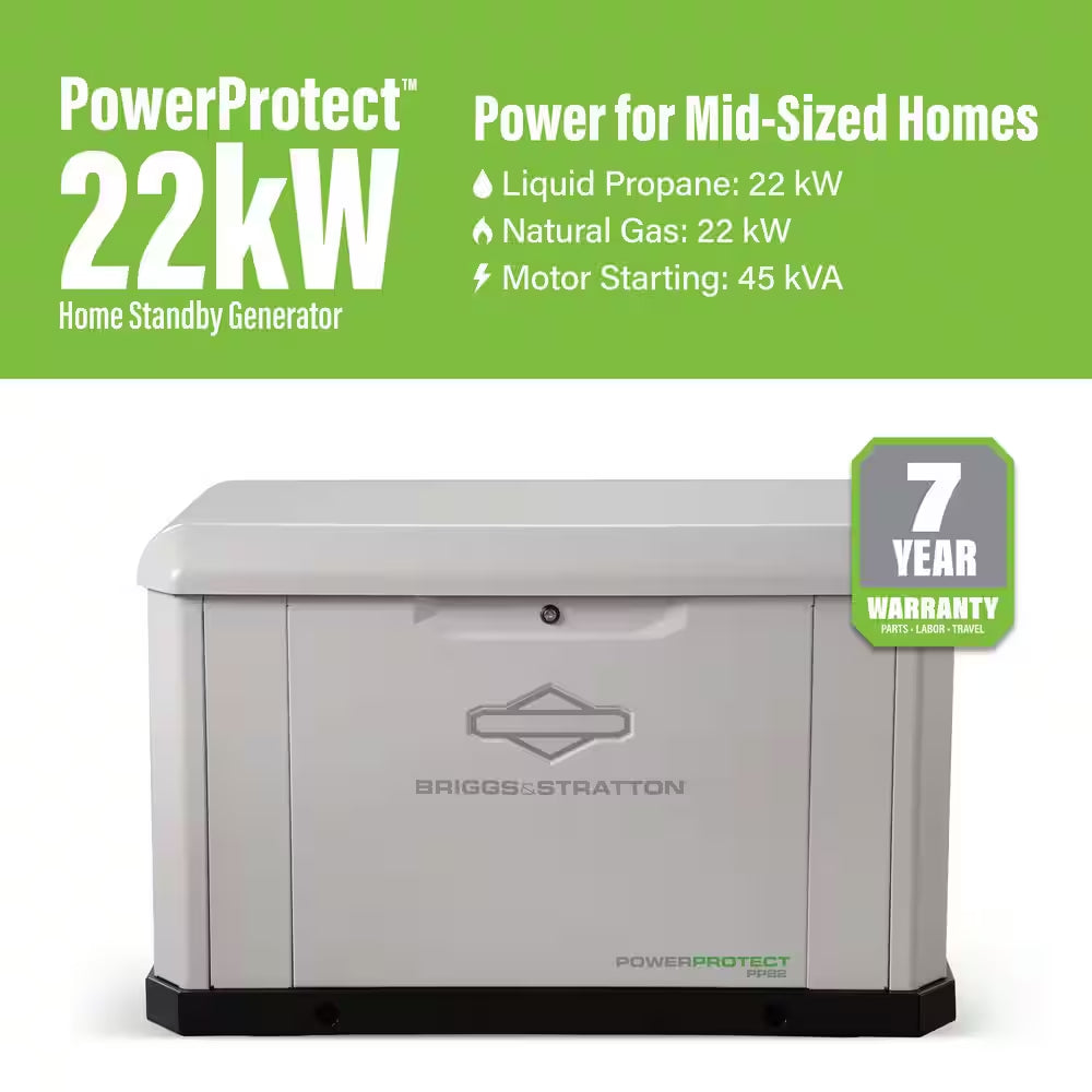 Powerprotect 22,000 Watt Air Cooled Home Standby Generator with 200A Automatic Transfer Switch