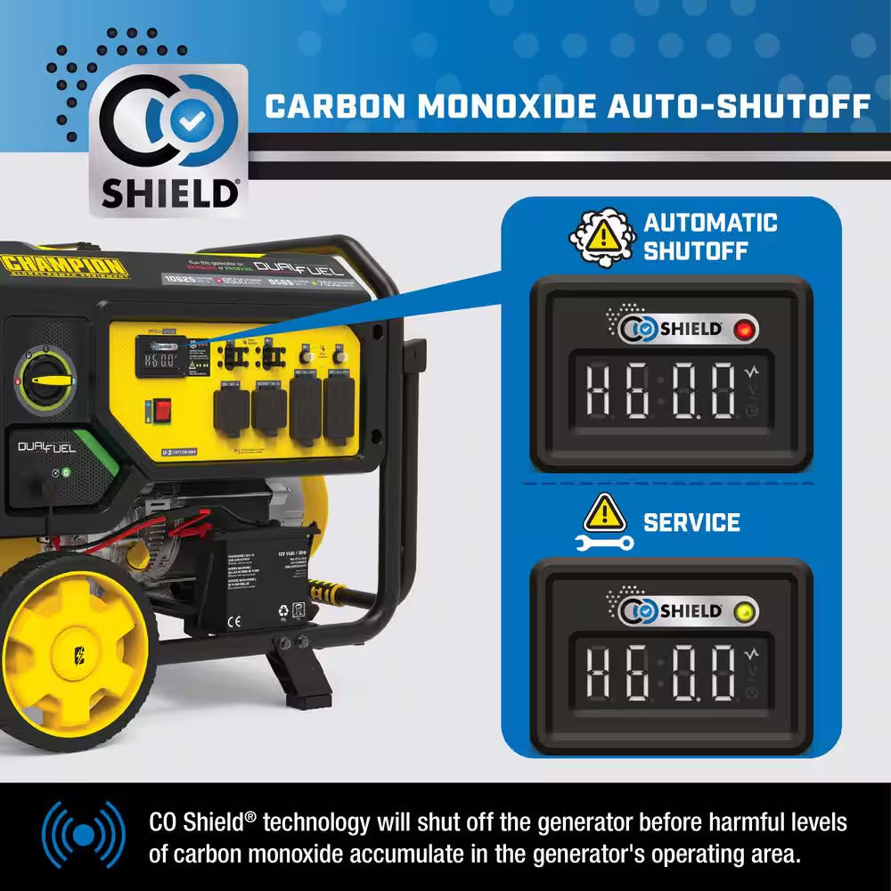 10625/8500-Watt Electric or Recoil Start Gasoline and Propane Powered Dual Fuel Portable Generator with CO Shield