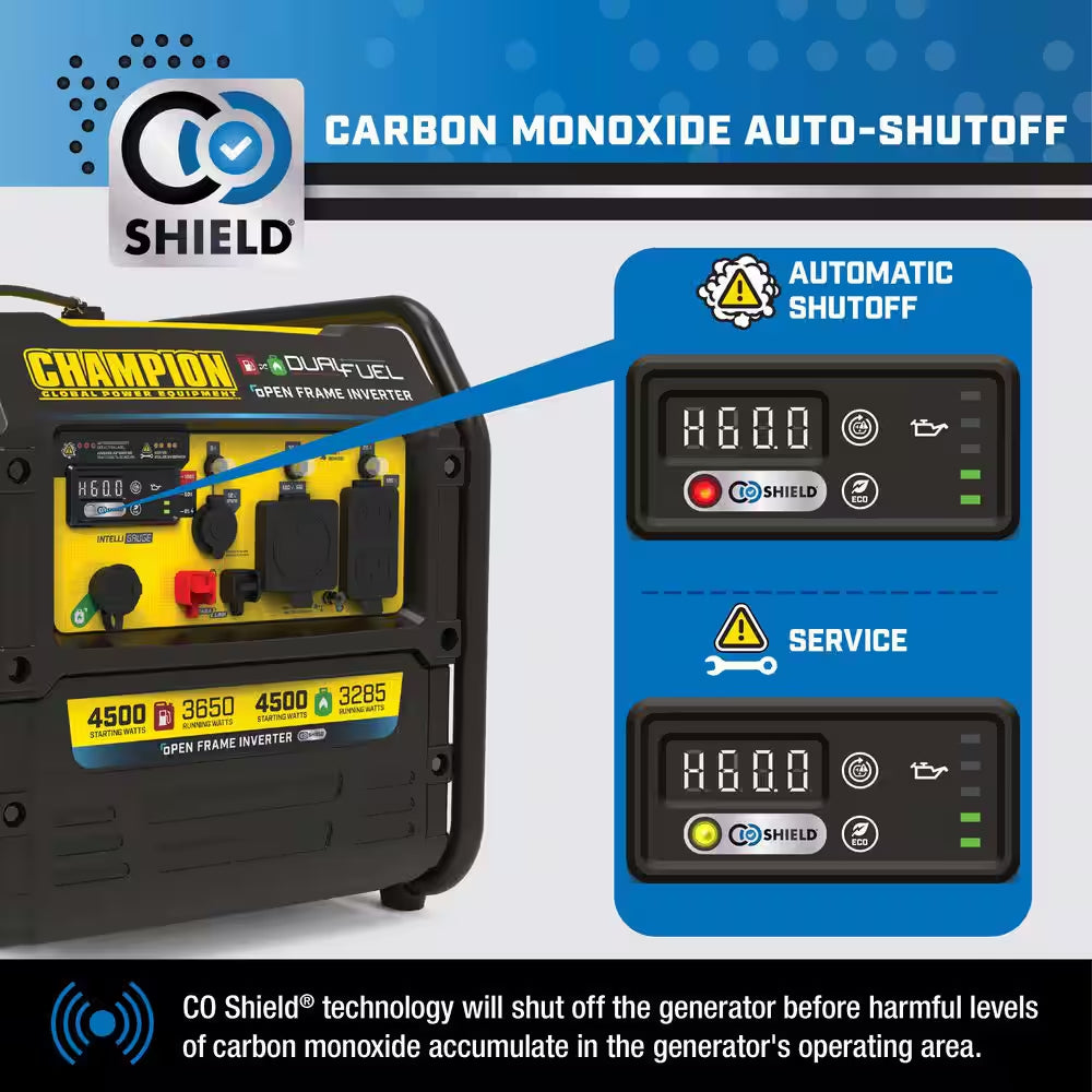 4500/3650-Watt Electric Switch Gasoline/Propane Open Frame Inverter Portable Generator W/ Quiet Technology and CO Shield
