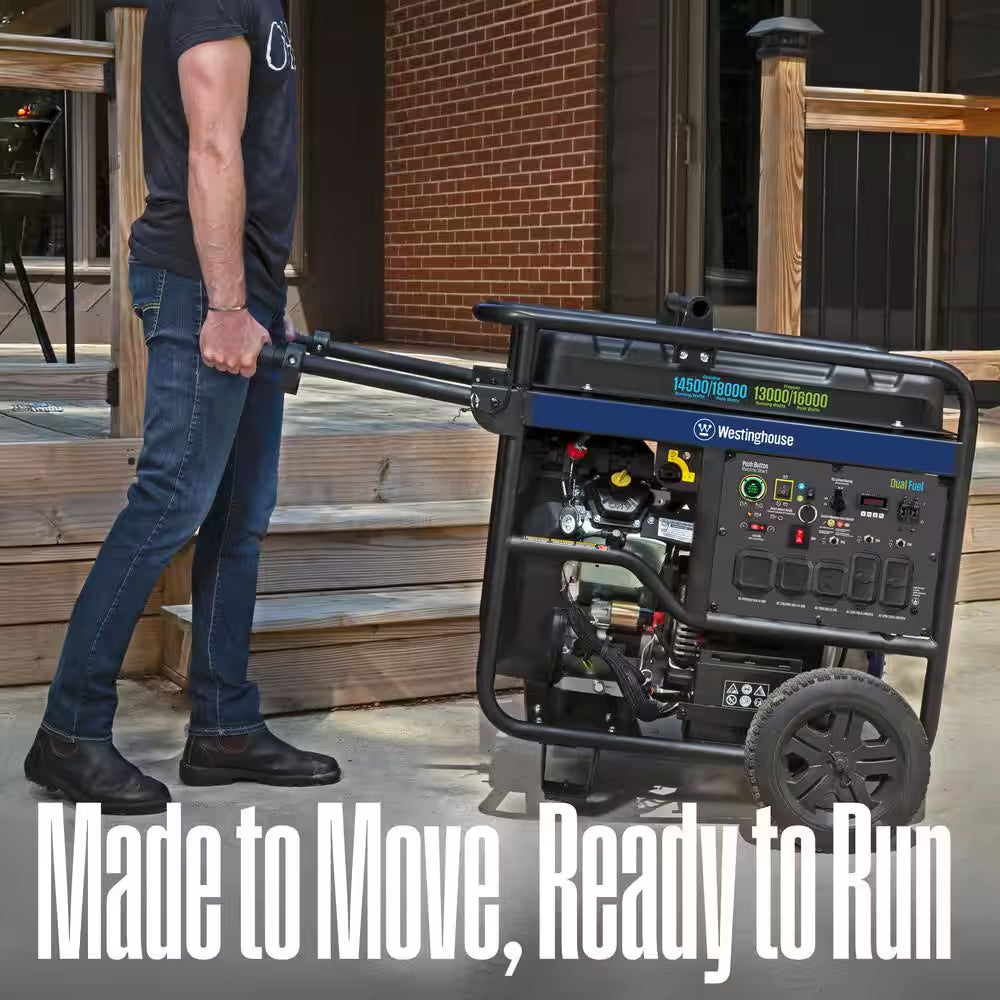 18,000/14,500-Watt Dual Fuel Gas and Propane Portable Generator with Remote Electric Start, Low THD, and 50 Amp Outlet
