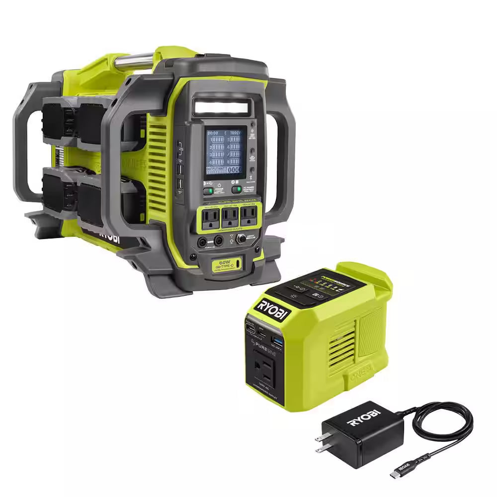 18V ONE+ 1800-Watt Portable Battery Inverter Power Station/8-Port Charger W/ 200-Watt Power Source & (4) 6.0Ah Batteries