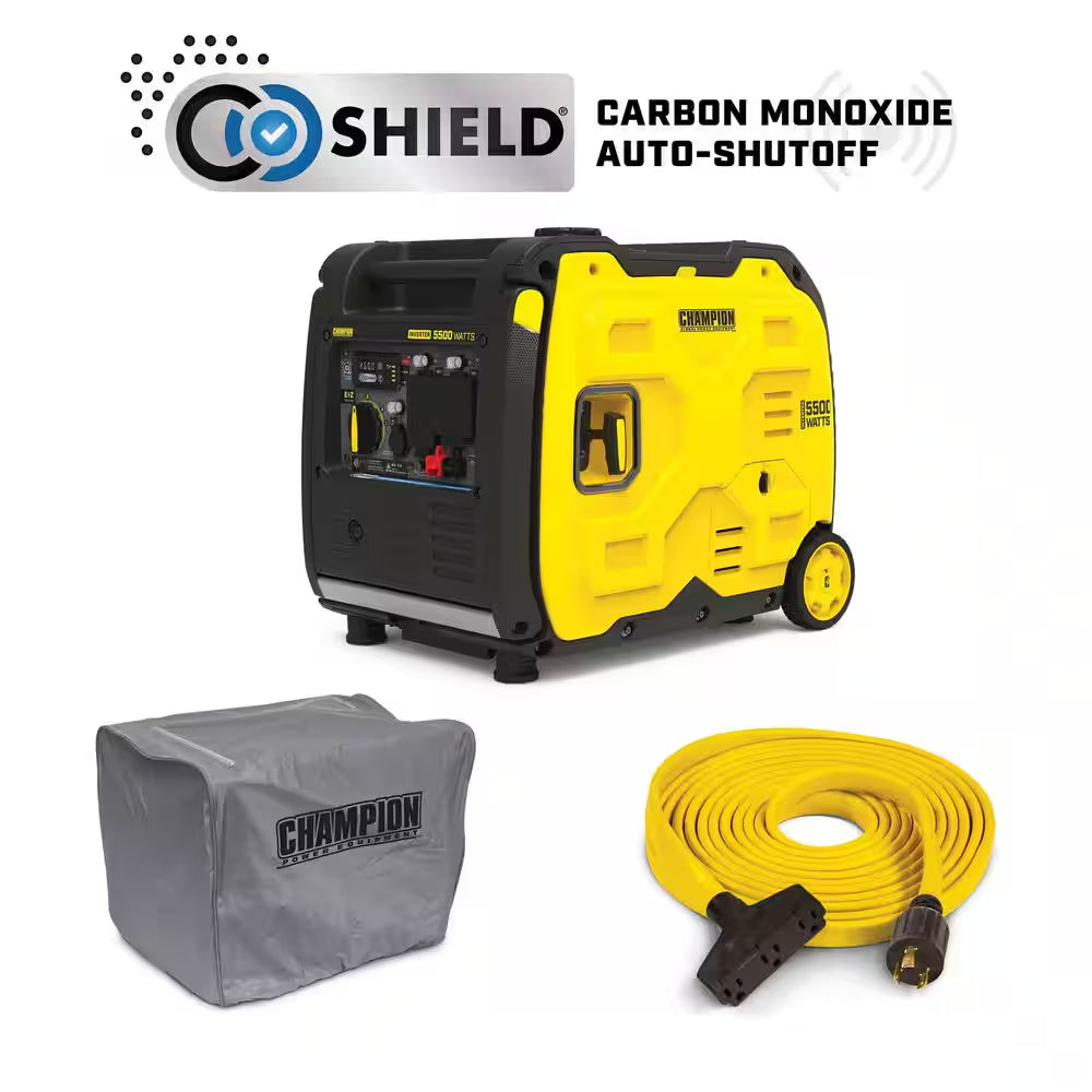 5500-Watt Recoil Start Inverter Generator with CO Shield, 25 Ft. 30 Amp Extension Cord, Weather-Resistant Storage Cover