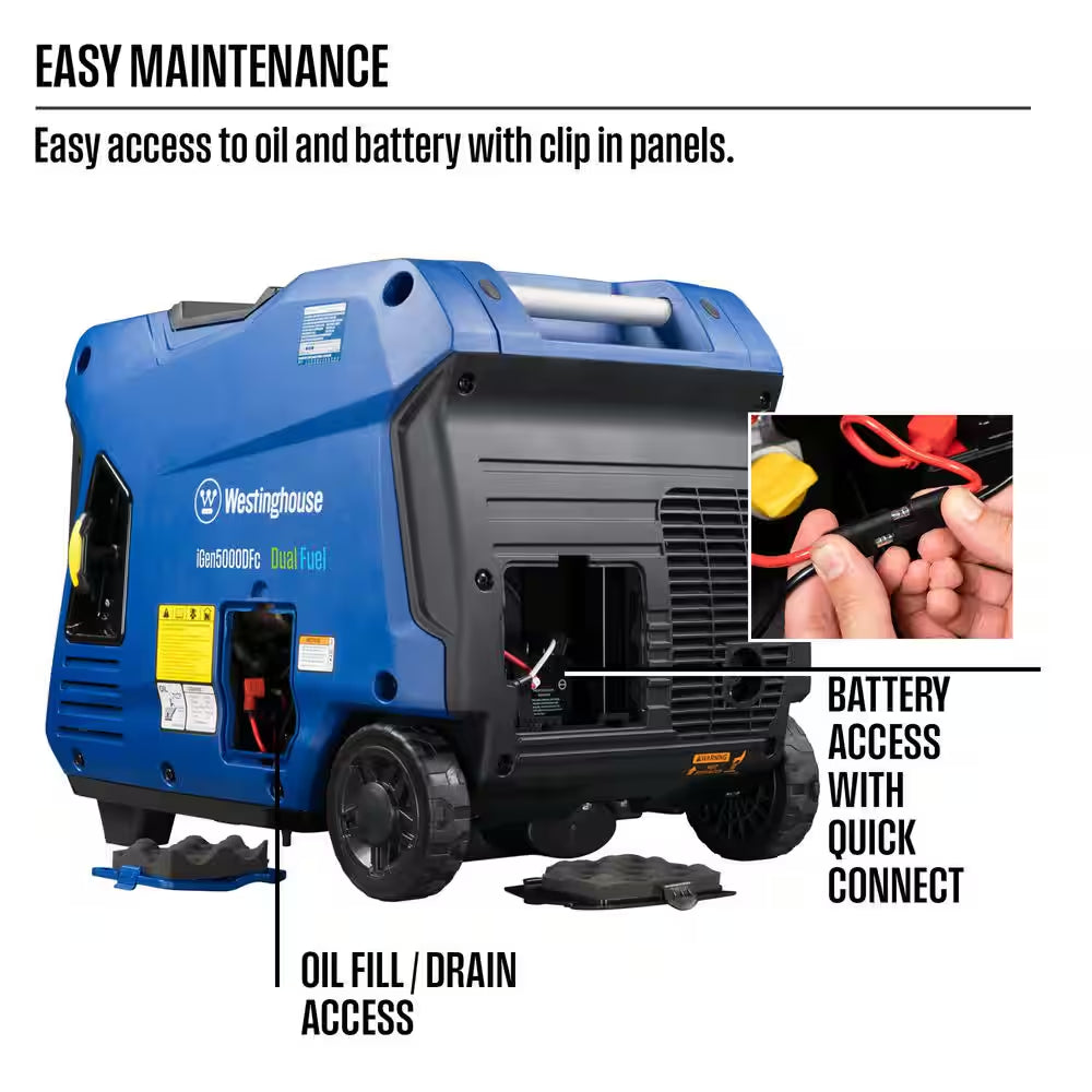 5,000-Watt Dual Fuel Gas and Propane Powered Portable Inverter Generator with Remote Electric Start, LED Data Center