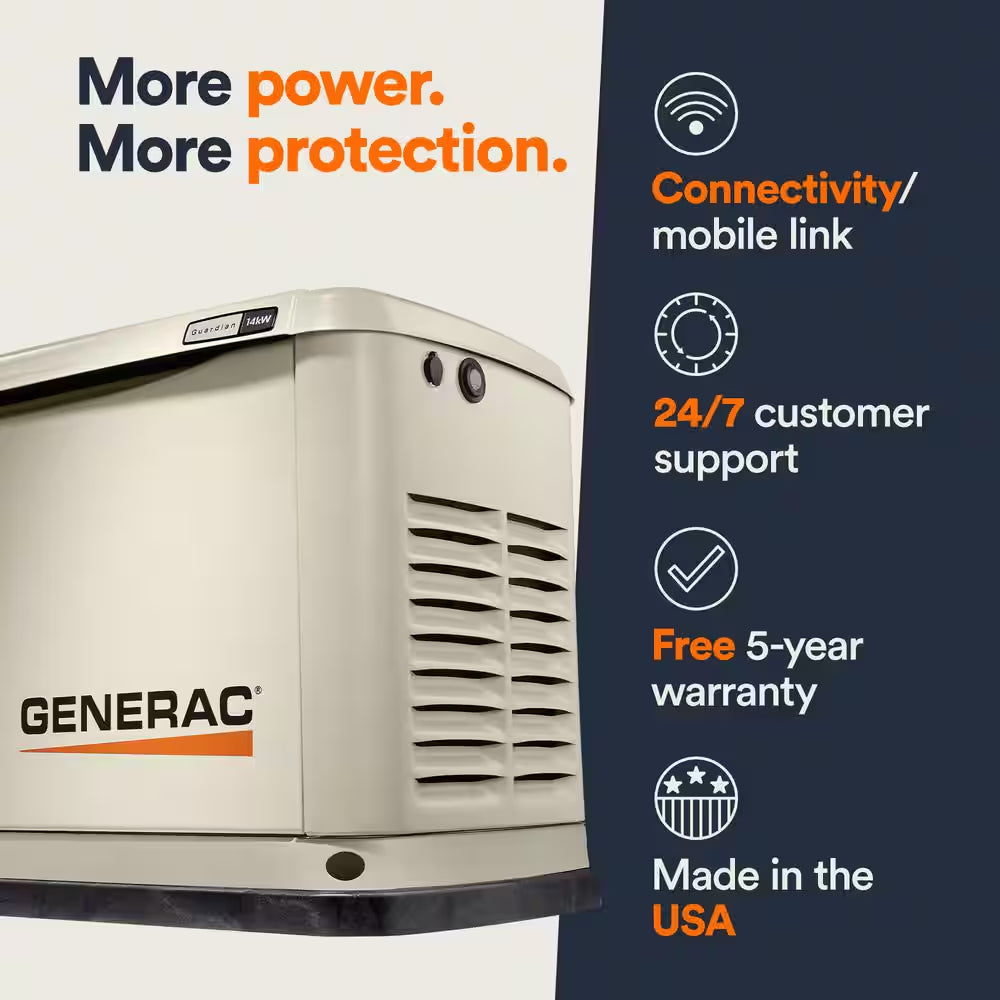 14,000 Watt - Dual Fuel Air- Cooled Whole House Home Standby Generator, Smart Home Monitoring & 200-AMP Transfer Switch