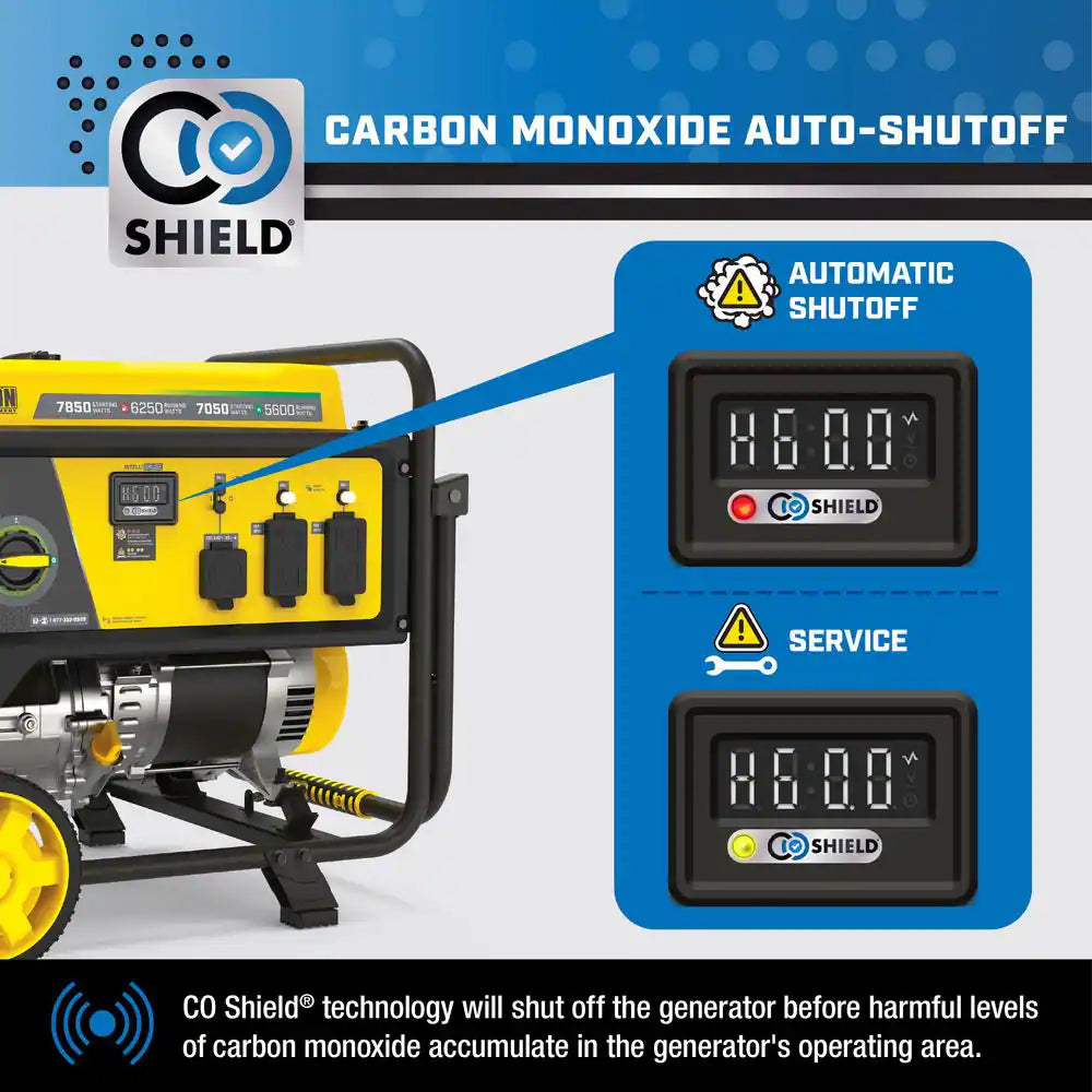 7850/6250-Watt Recoil Start Storm Ready Gasoline and Propane Powered Dual Fuel Portable Generator with CO Shield