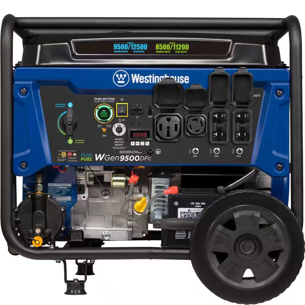 12,500/9,500-Watt Dual Fuel Gas and Propane Powered Portable Generator with Remote Electric Start, 50 Amp Outlet
