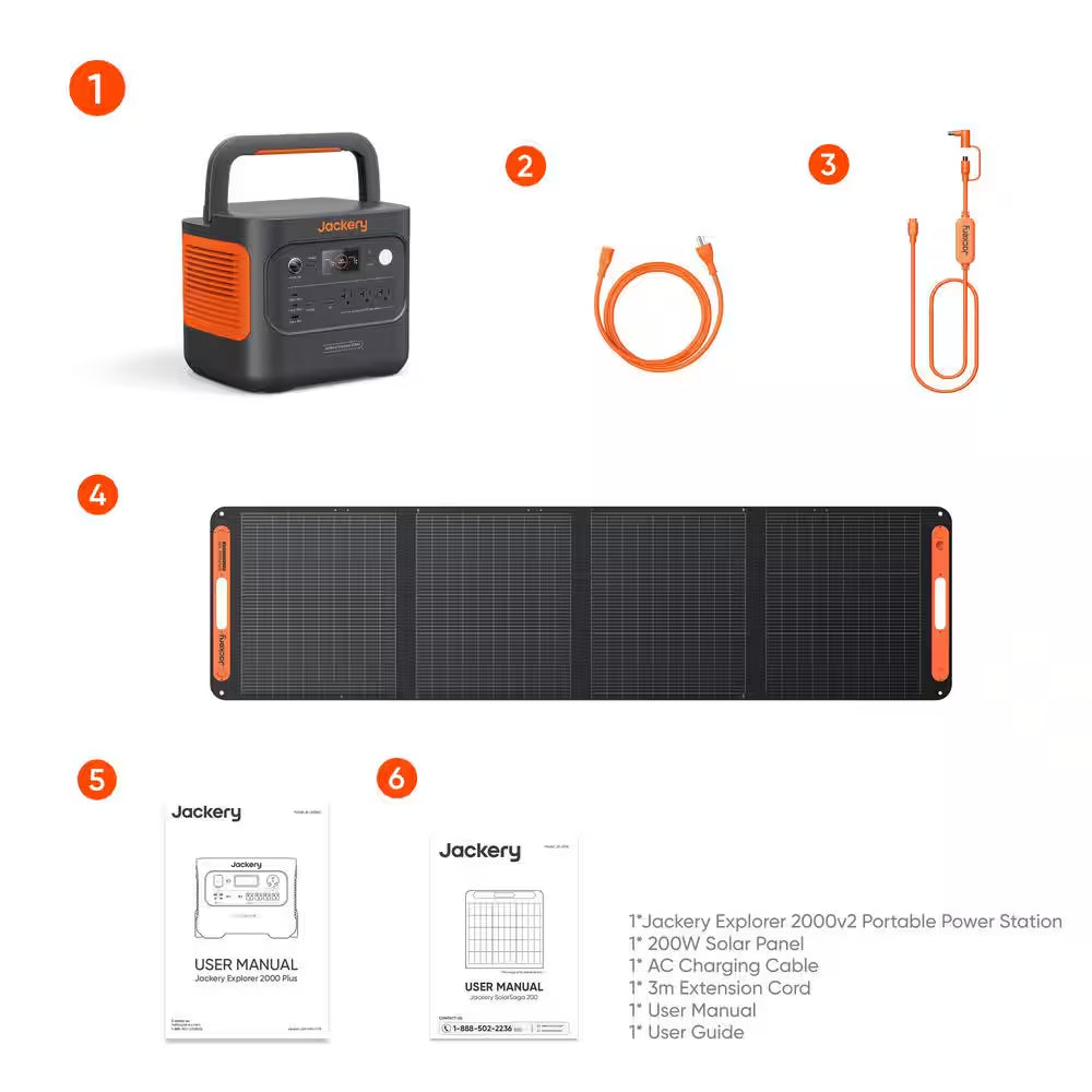 2200-Watt/4400W Peak Output Push Button Start Solar Generator 2000 V2 with 1Pcs 200W Solar Panel Outdoors and Emergency