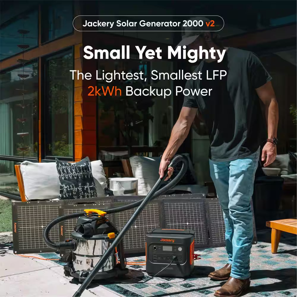 2200W Rated/4400W Peak Push Button Start Solar Generator 2000 V2 with 2 100W Mini-Solar Panels Outdoors and Emergency