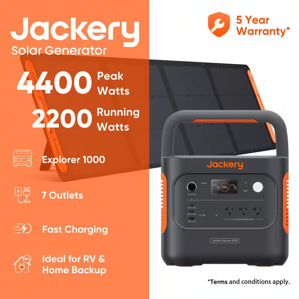 2200-Watt/4400W Peak Output Push Button Start Solar Generator 2000 V2 with 1Pcs 200W Solar Panel Outdoors and Emergency