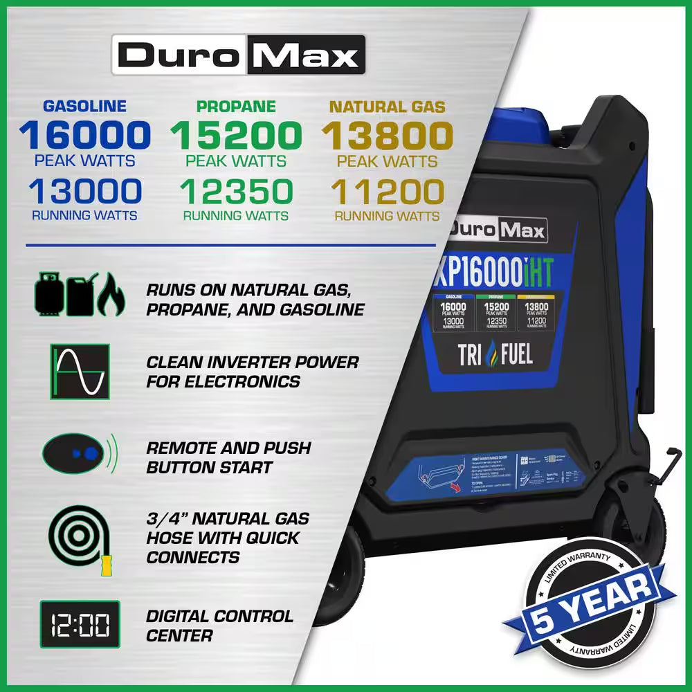16,000-Watt Remote Start Air Cool Vtwin Tri Fuel Whole House Digital Inverter 50 Amp CO Alert Shutdown Home Backup Ready