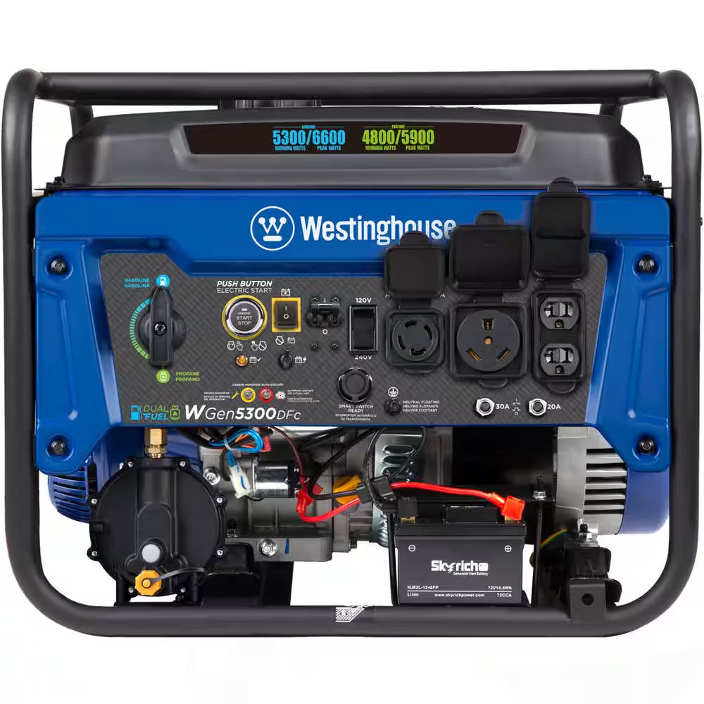 6,600/5,300-Watt Dual Fuel Gas and Propane Powered Portable Generator with Remote Electric Start, 30A 120/240V Outlet
