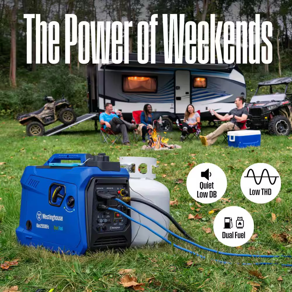 2,550 Watt Dual Fuel Gas and Propane Powered Portable Inverter Generator with Recoil Start