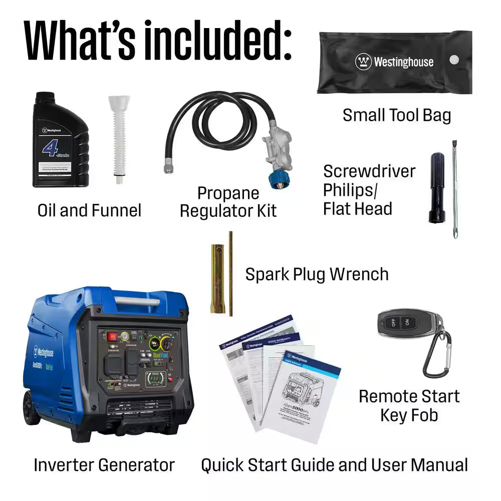 5,000-Watt Dual Fuel Gas and Propane Powered Portable Inverter Generator with Remote Electric Start, LED Data Center