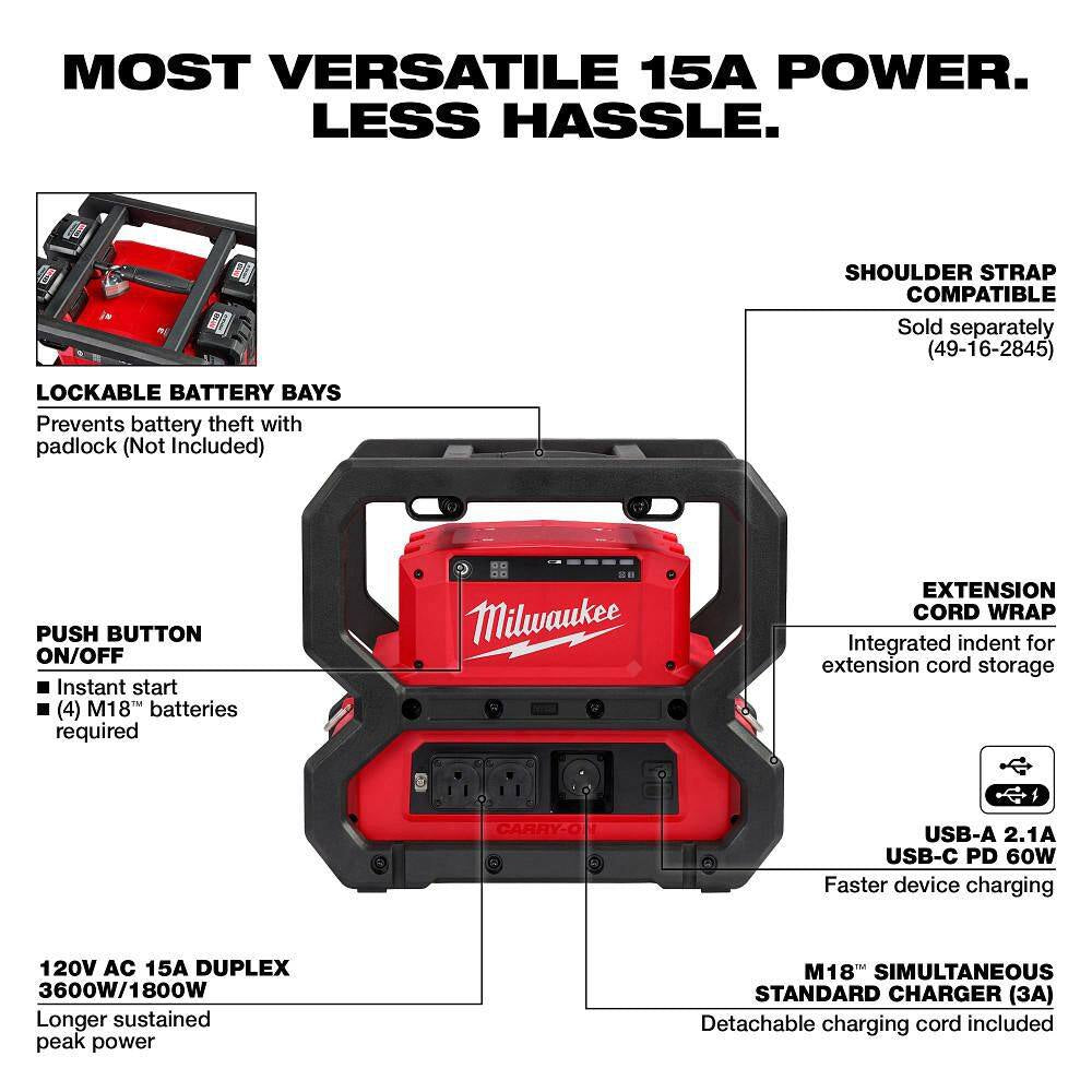 M18 18V Lithium-Ion Cordless 3600-Watt/1800-Watt Battery Powered Power Supply