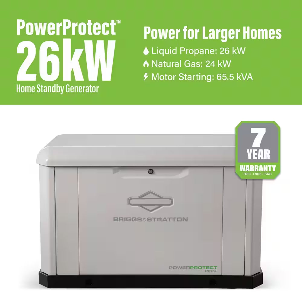 Powerprotect 26,000 Watt Air Cooled Home Standby Generator with 200A Automatic Transfer Switch