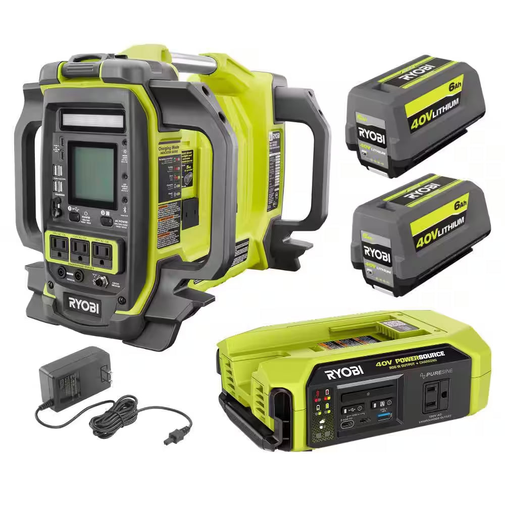 40V 1800-Watt Portable Battery Inverter Power Station & 4-Port Charger W/ 300-Watt Power Source & (2) 6.0 Ah Batteries