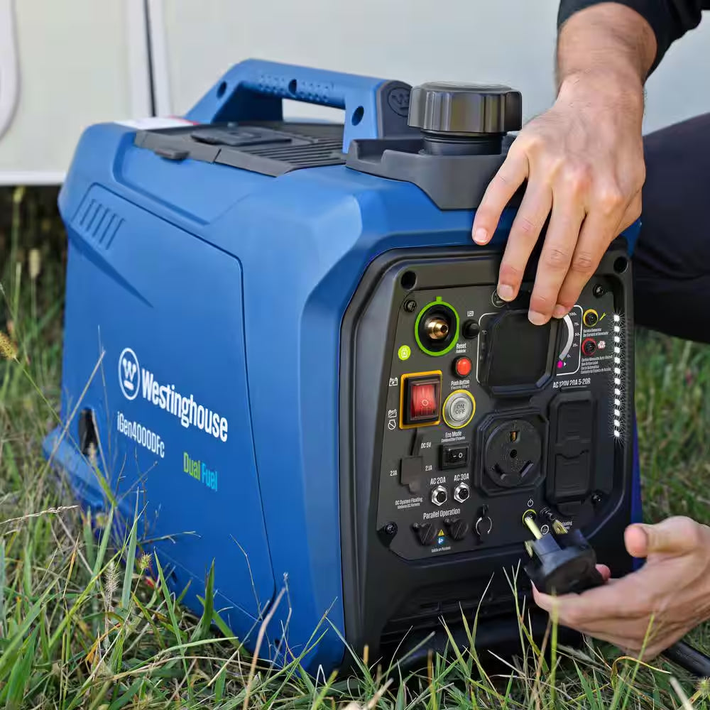 4,000-Watt Gas and Propane Powered Portable Inverter Generator with Remote Electric Start, LED Data Center